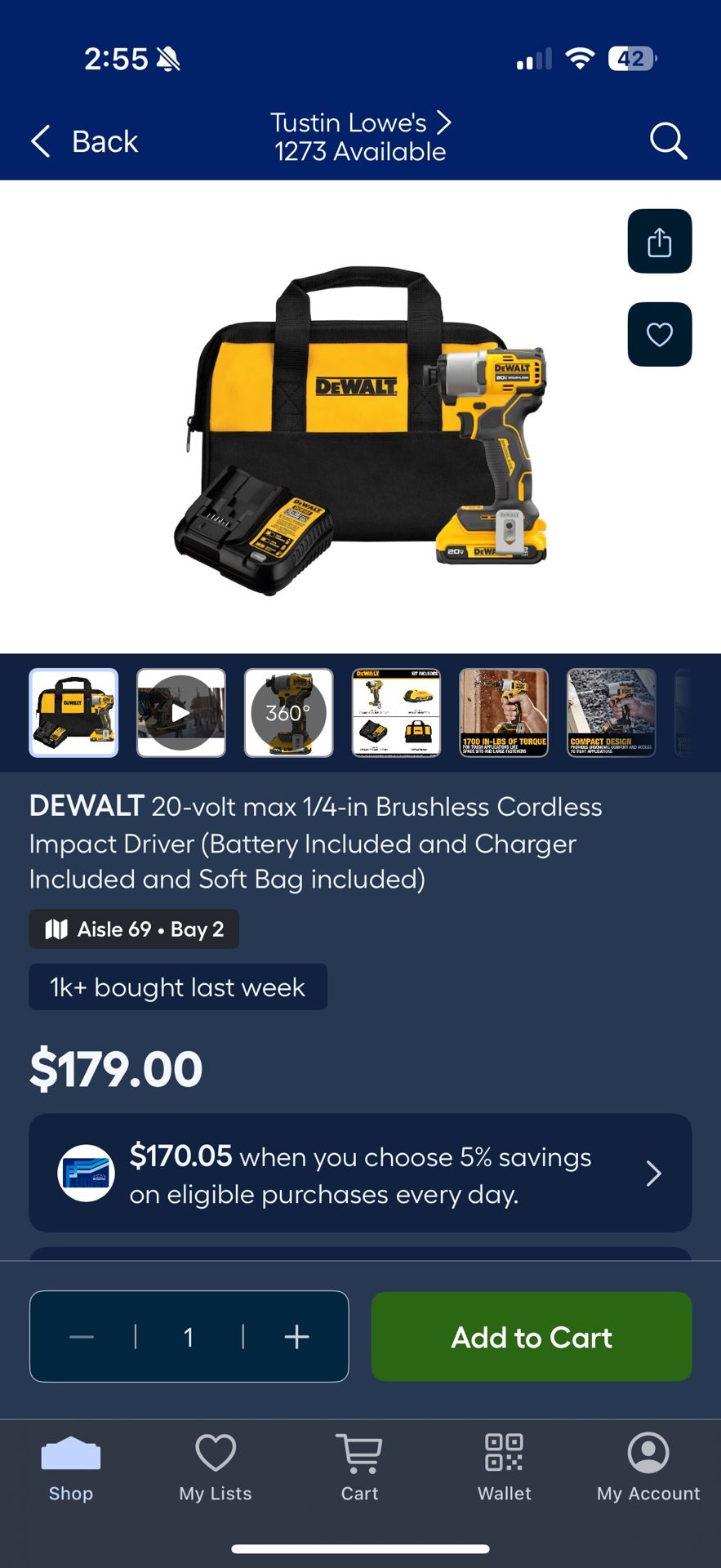 DEWALT 20-volt max 1/4-in Brushless Cordless Impact Driver