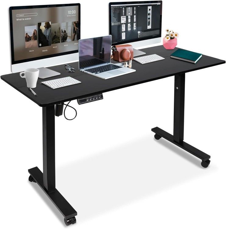 Standing Desk 47 x 24 inch, Electric Height Adjustable Desk with Splice Board, Stand Up Desk with Casters