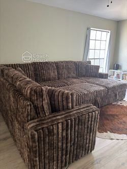 Brown fluffy corduroy sectional couch with Pop up bed and storage Delivery Available 🚚