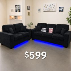 Black Fabric Sofa and Loveseat Set