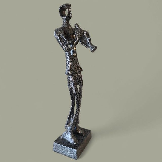 Metal Abstract Sculpture Of Musician 14" Tall