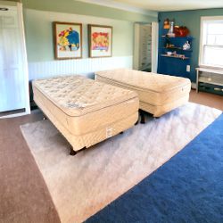 $150 for (2) Twin Size Mattress, Boxspring and Metal Frame Set 