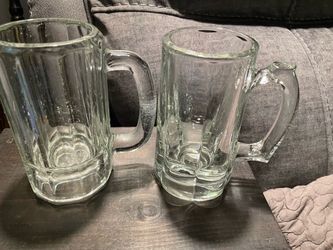2 Vintage Thumbprint Beer 🍻 Glass Stein Heavy Mug 6” x 3”