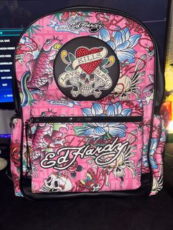 Ed Hardy Pink Tattoo Print Backpack