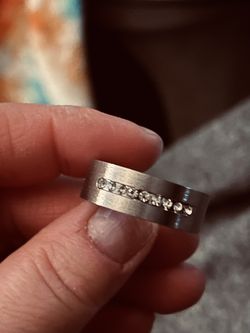 Men’s Sliver Stainless Steel Ring With Crystal Zircon Engagement Ring 