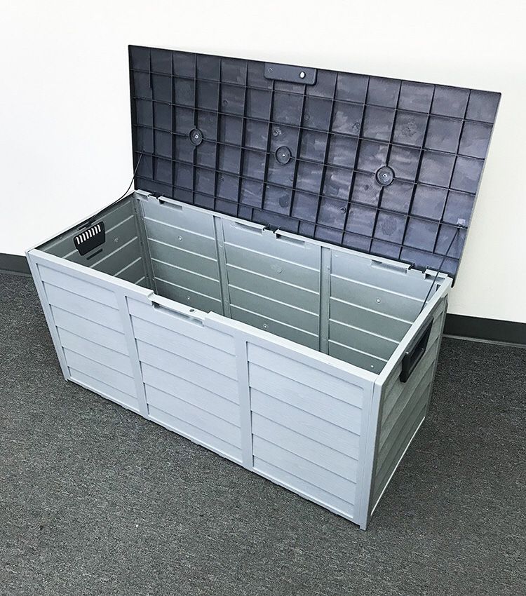 (NEW) $45 each Plastic Storage Box 70 Gallon Outdoor Durable Plastic Shed Waterproof 44”x19”x21”