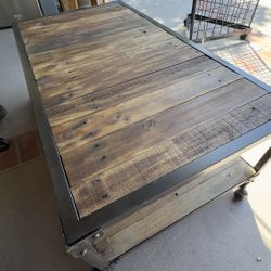 Rustic Industrial Coffee Table with Wheels – 4ft x 26” x 19”
