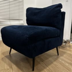 Blue Velvet Plush Sofa Chair - Semi New Condition