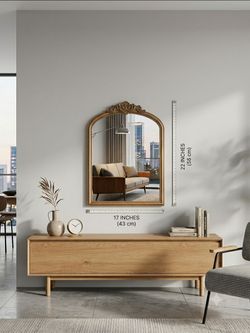 Gold Arched Wall Mirror with Ornate Crown