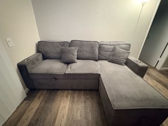 Gray Corduroy Sectional Sofa with Chaise