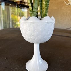 Vintage milk glass pedestal vase