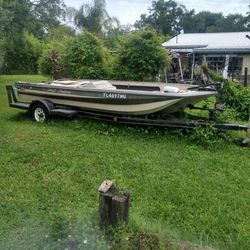 15 Ft Trailer And Bass Boat Trader In Good Condition Lights Work Trolling Motor Goes With It Tag Titled Title To Boat Also And Trailer All 