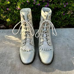 White Leather Diamond J Boots 
