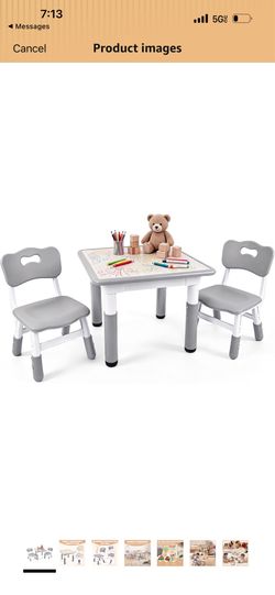 Kids Table and Chairs Set - 23.6" L x 23.6" W Height Adjustable Toddler Desk, Non-Slip Toddler Table with Graffiti Desktop for Ages 2-8, for Home Pres