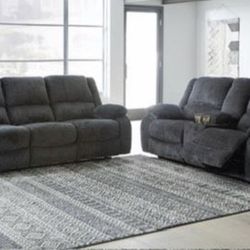 New Ashley Brand Dark Blue Reclining Sofa And  Love Seat Couch Set