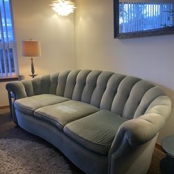 Vintage Aqua Blue Velvet Sofa
