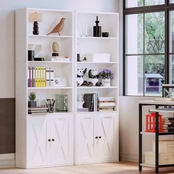Set Of 1 Industrial Bookshelves and Bookcases with Doors Floor Standing 6 Shelf Display Storage Shelves 70 in Tall Bookcase for Home Office, Living Ro