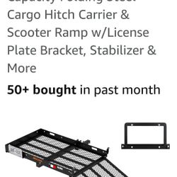 Mockins 48"x28.5"x4" Heavy Duty Trailer Hitch Cargo Carrier with Ramp for Wheelchair | 500 Lbs. Capacity Folding Steel Cargo Hitch Carrier & Scooter R