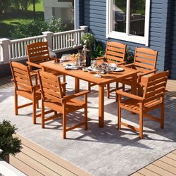 7pc Acacia Wood Outdoor Patio Furniture Dining Table Set