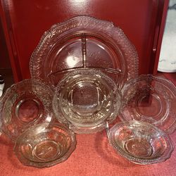 1933 FEDERAL GLASS COMPANY Set Of “ PATRICIAN AMBER “ SPOKE LACY PATTERN set Of 6 