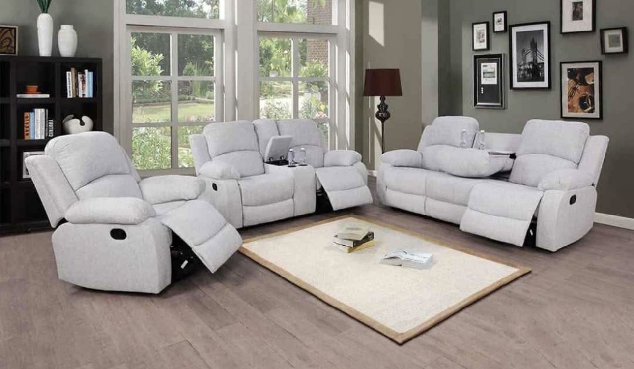 Gray Chenille Fully Reclining Three Piece Couch Set