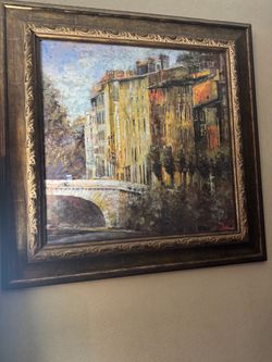 Large Framed Wall Art Print – European Cityscape by Longo – Excellent Condition