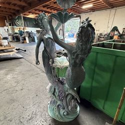 Double Mermaids With Flowers Bronze Fountain Statue Size: 24" x 30" x 88"H