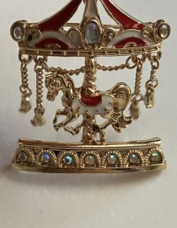 Horse Carousel Rhinestone Dangle Pin Brooch - Unique Jewelry