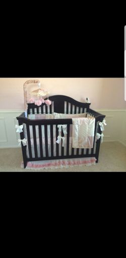 Cherrywood convertible crib, changing table and hutch/bookshelves $550