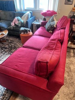 Large Red Fabric Sofa Couch