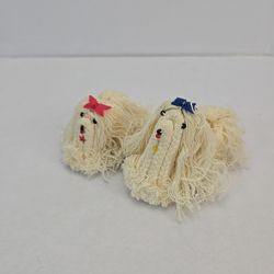 Vintage Lot of 2 Handmade Dogs from Threads White
