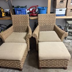 2 Wicker Chairs And 2 Wicker Ottomans 