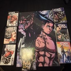 attack on titan plastic poster with volume 1 to 7 in perfect condition 