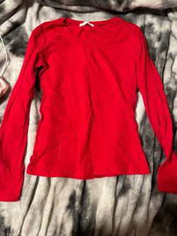Women's Red Long Sleeve V-Neck Shirt