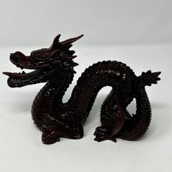Chinese Dragon Figurine Feng Shui Red Black Resin Asian Dragon Statue 7in 