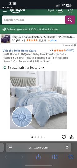 Swift Home Full/Queen Baby Blue 3D Floral Pintuck  Comforter Set