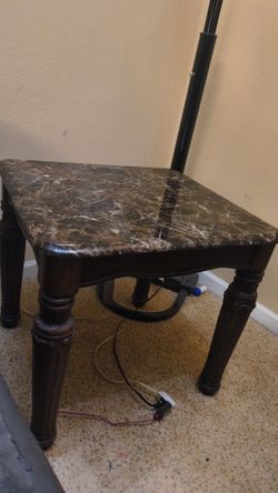 Marble Top End Table with Wood Legs