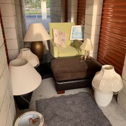 Living Room Set $ 135 For All 🛋🖼🏮📺  Couch, Ottoman, Tv Stand, Lamp, Wall Art. House And Office Furniture And Decoration, Chair, Light, 