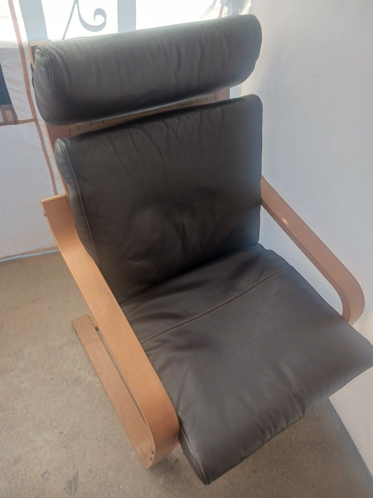 Ikea Brown Leather Chair With Wood Trim