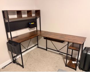 L-Shaped Desk with Hutch and Pegboard