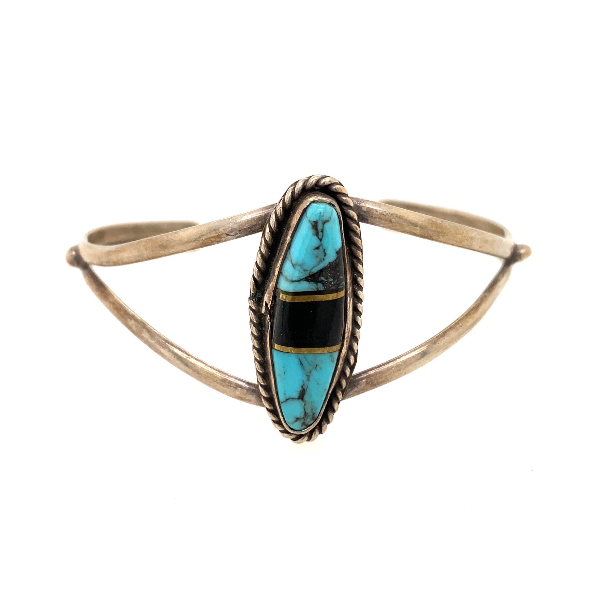 Silver Turquoise /Onyx Elongated Cuff
