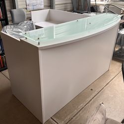 L Shaped Reception Furniture Desk With Glass Top And Pedestal