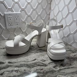 White Chunky Platform Heels 