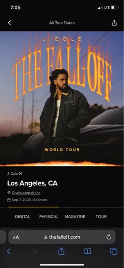J Cole ticket for sale September 7th 2026