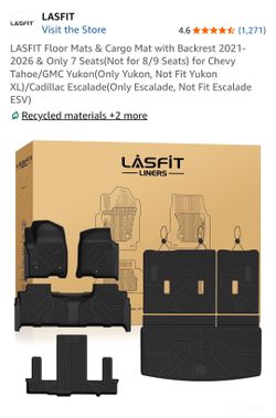 LASFIT Floor Mats & Cargo Mat with Backrest 2021- 2026 & Only 7 Seats(Not for 8/9 Seats) for Chevy Tahoe/GMC Yukon(Onlv Yukon, Not Fit Yukon XL)/Cadil