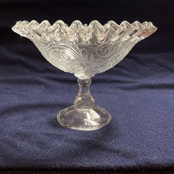 Beautiful Vintage Crystal Bowl On Pedestal With Intricate Design