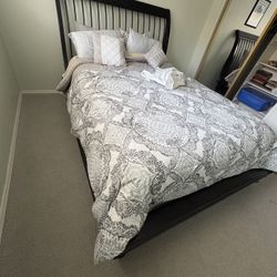 Queen Sized Sleigh Bed w/Mattress & Box Spring