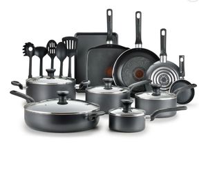 T-fal Easy Care, 20 Piece Non-Stick Pots and Pans Cookware Set, Grey