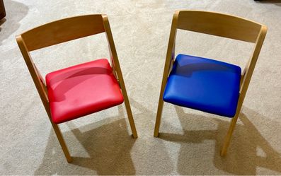 Pair of Stakmore Solid Wood CHILD-SIZED Folding Chairs (Red & Blue)