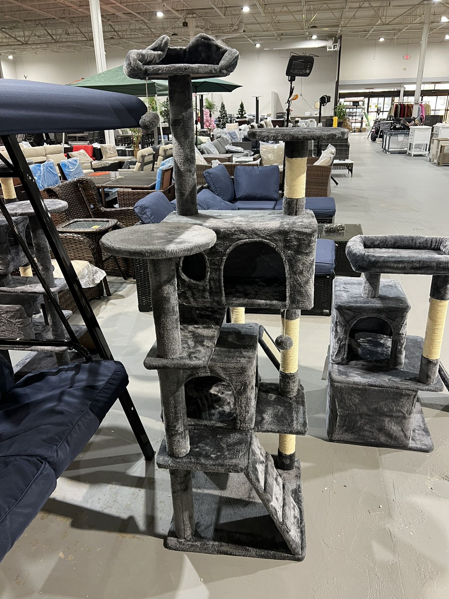 M-New 62in Cat Tree Cat Tower for Indoor Kitty, Pet Furniture w/Double Condo, Scratching Posts, Multiple Platforms and Balls for Kittens, Dark Gray